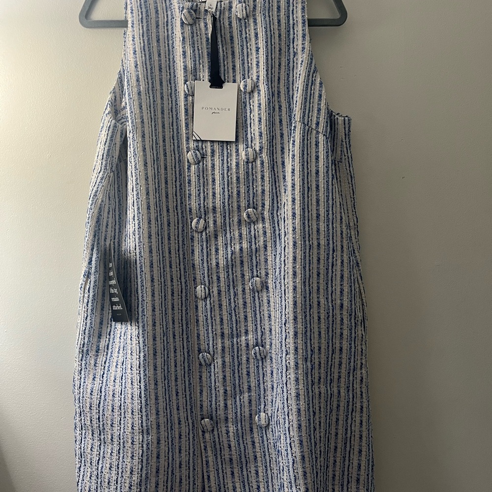 Pomander Place Blue and White Striped Midi Dress